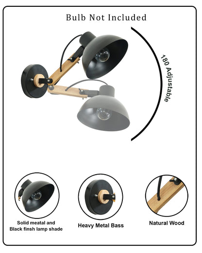 Wall light fixtures Industrial Sconce, E27 Base Vintage Wall Lamp Vintage Adjustable Wooden Swing Movement Arm Living Room Bedroom Study