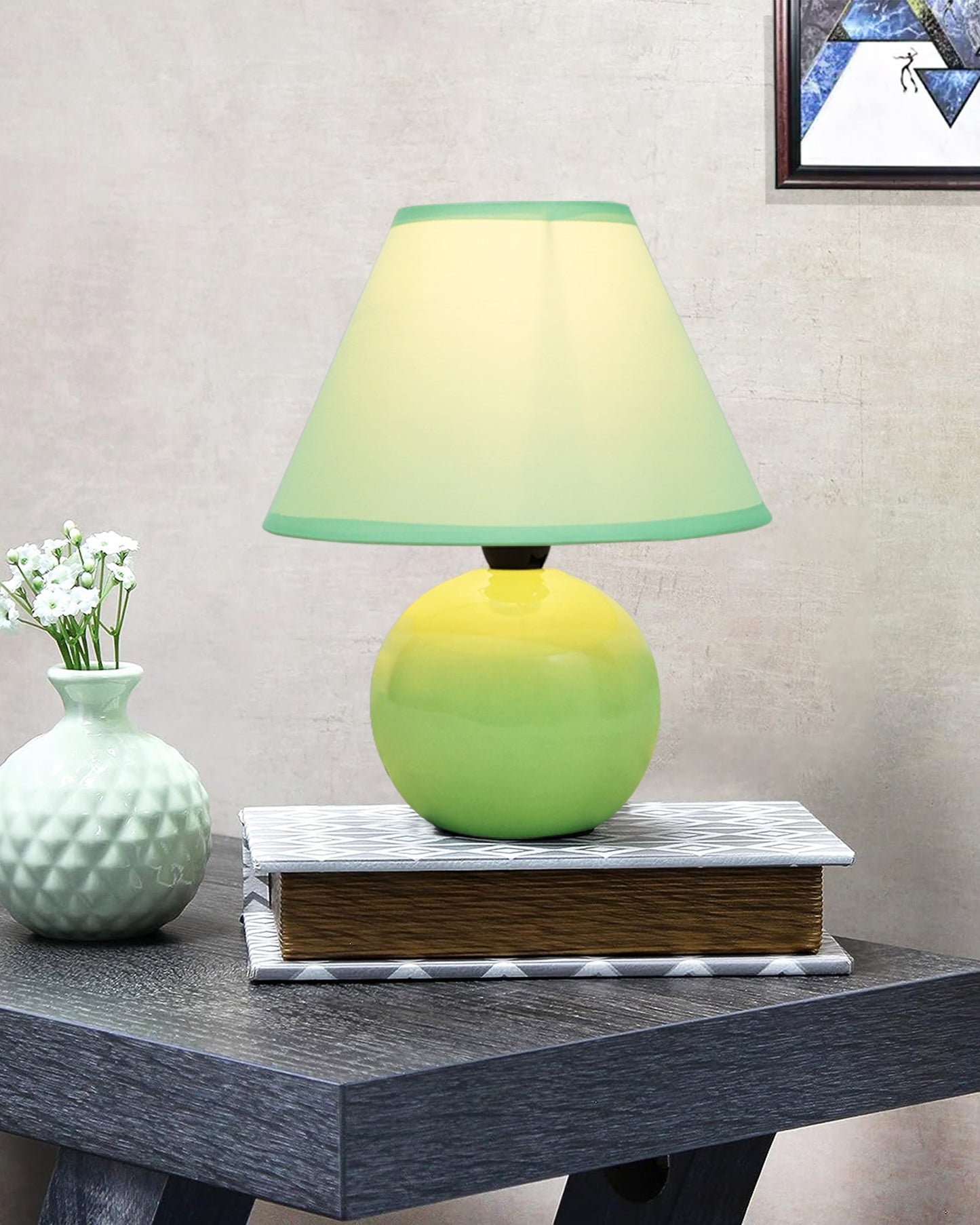 Modern Small Ceramic Table Lamp, Classic Bedside Desk lamp for Living Room Bedroom, Farmhouse Night