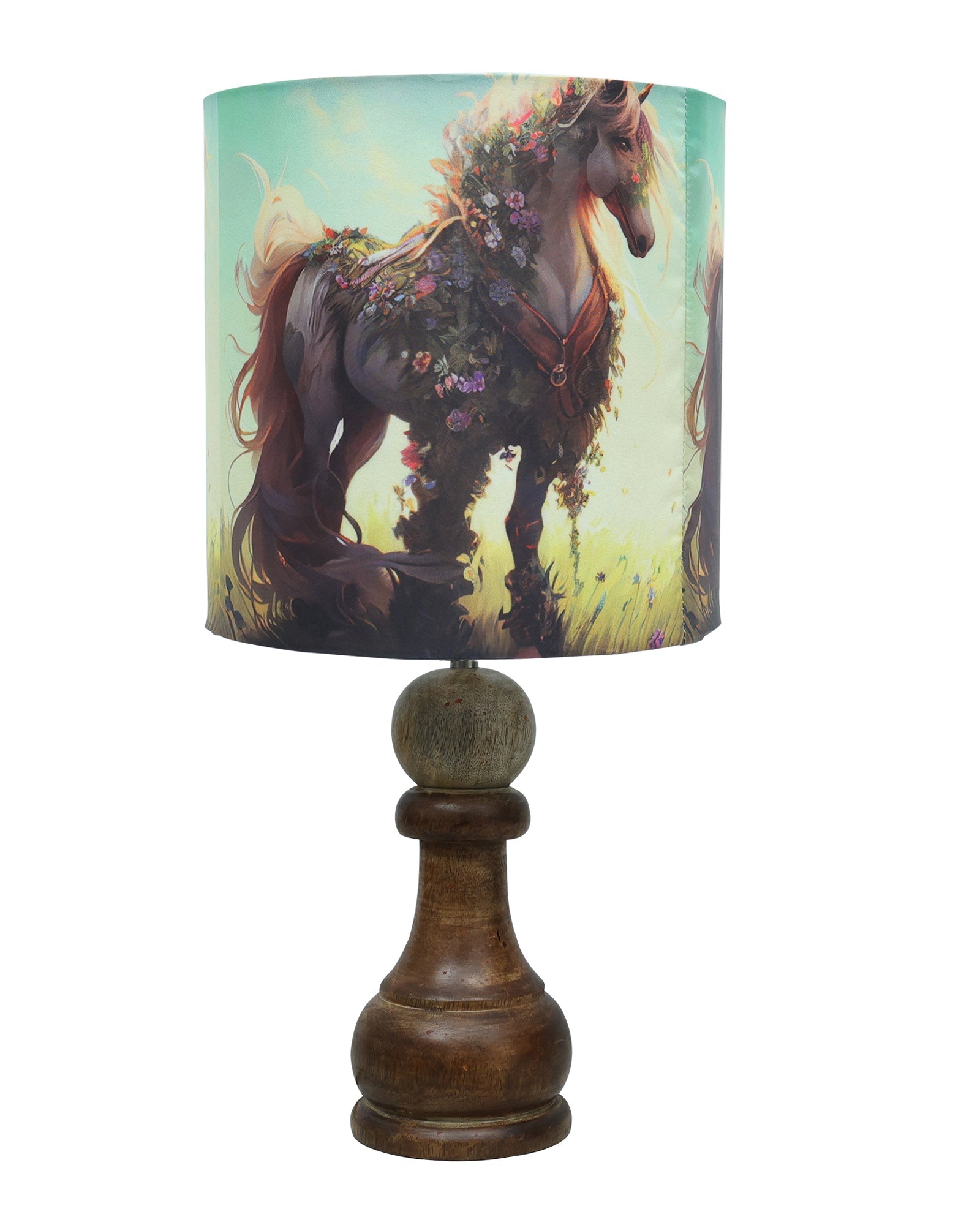Chess Bedside Table Desk Lamp Rustic Wood Base Fabric Shade for Décor, Accent Light, Gameroom, Kids', Living Room, Bedroom, Office