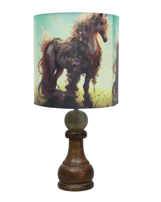 Chess Bedside Table Desk Lamp Rustic Wood Base Fabric Shade for Décor, Accent Light, Gameroom, Kids', Living Room, Bedroom, Office