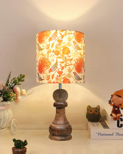 Chess Bedside Table Desk Lamp Rustic Wood Base Fabric Shade for Décor, Accent Light, Gameroom, Kids', Living Room, Bedroom, Office