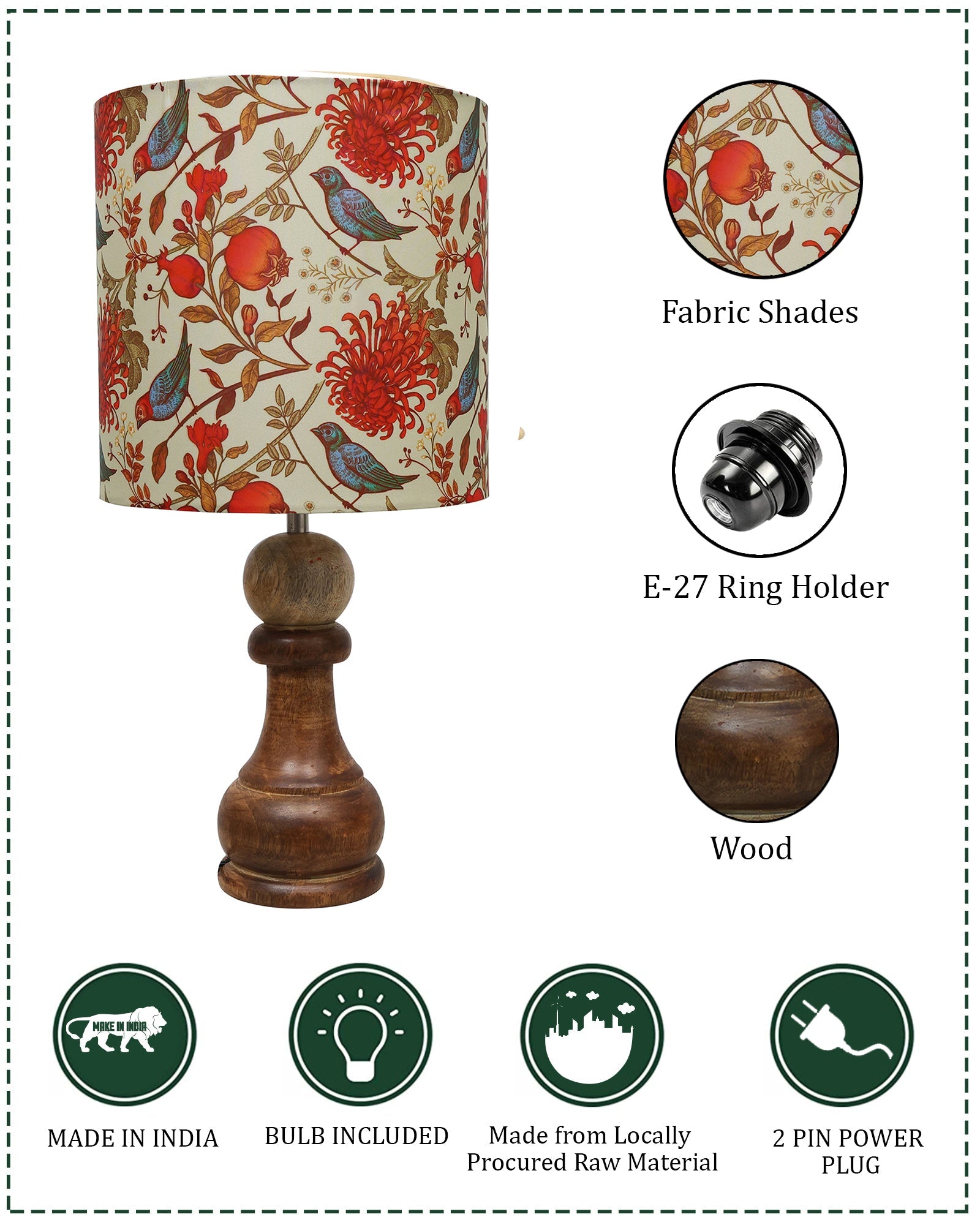 Chess Bedside Table Desk Lamp Rustic Wood Base Fabric Shade for Décor, Accent Light, Gameroom, Kids', Living Room, Bedroom, Office