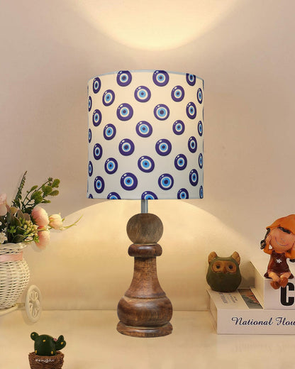 Chess Bedside Table Desk Lamp Rustic Wood Base Fabric Shade for Décor, Accent Light, Gameroom, Kids', Living Room, Bedroom, Office