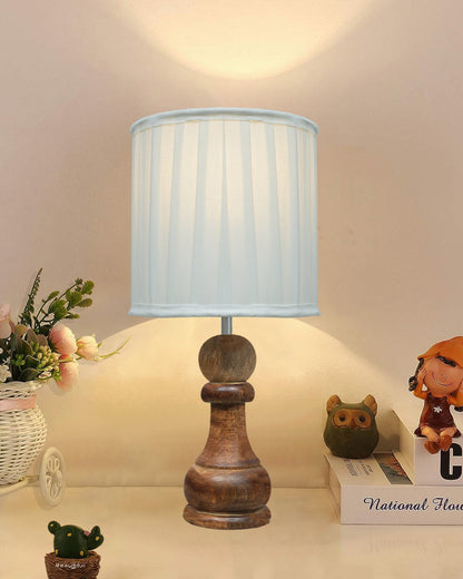 Chess Bedside Table Desk Lamp Rustic Wood Base Fabric Shade for Décor, Accent Light, Gameroom, Kids', Living Room, Bedroom, Office
