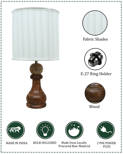 Chess Bedside Table Desk Lamp Rustic Wood Base Fabric Shade for Décor, Accent Light, Gameroom, Kids', Living Room, Bedroom, Office