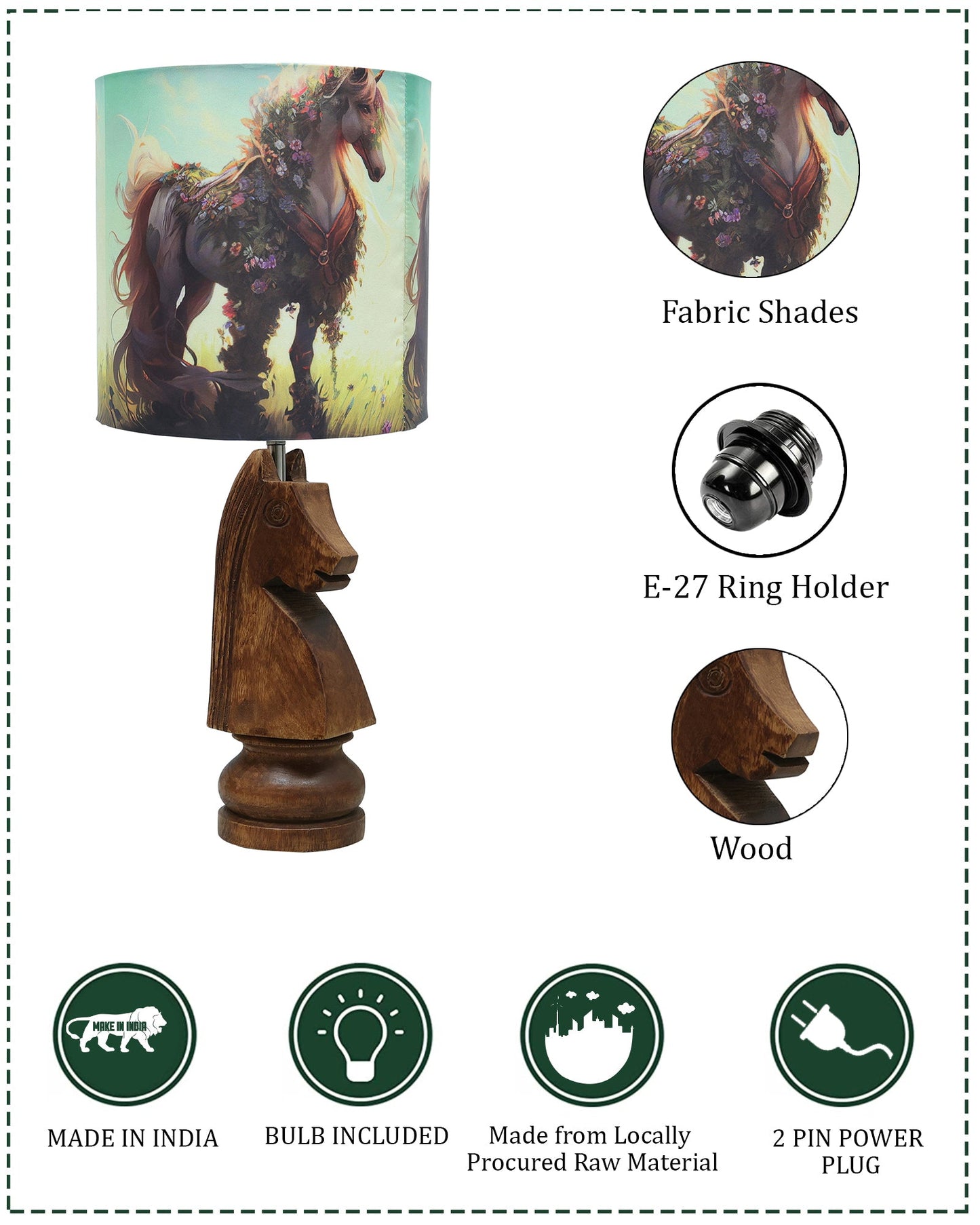 Chess Bedside Table Desk Lamp Rustic Wood Base Fabric Shade for Décor, Accent Light, Gameroom, Kids', Living Room, Bedroom, Office, Resturant