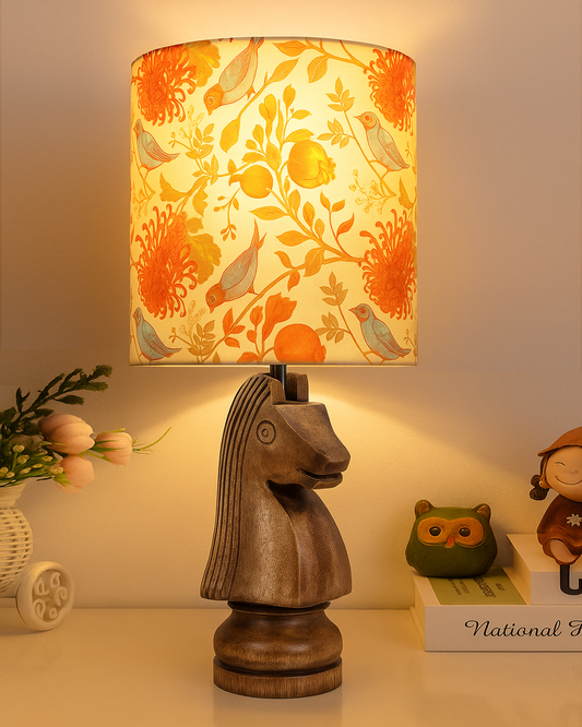 Chess Bedside Table Desk Lamp Rustic Wood Base Fabric Shade for Décor, Accent Light, Gameroom, Kids', Living Room, Bedroom, Office, Resturant