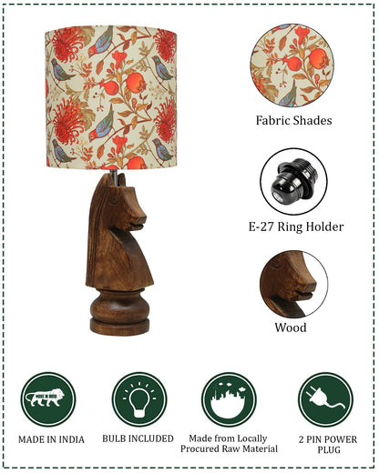 Chess Bedside Table Desk Lamp Rustic Wood Base Fabric Shade for Décor, Accent Light, Gameroom, Kids', Living Room, Bedroom, Office, Resturant