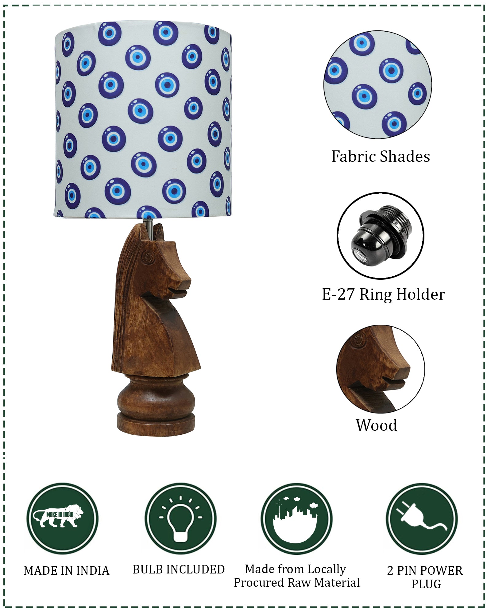 Chess Bedside Table Desk Lamp Rustic Wood Base Fabric Shade for Décor, Accent Light, Gameroom, Kids', Living Room, Bedroom, Office, Resturant