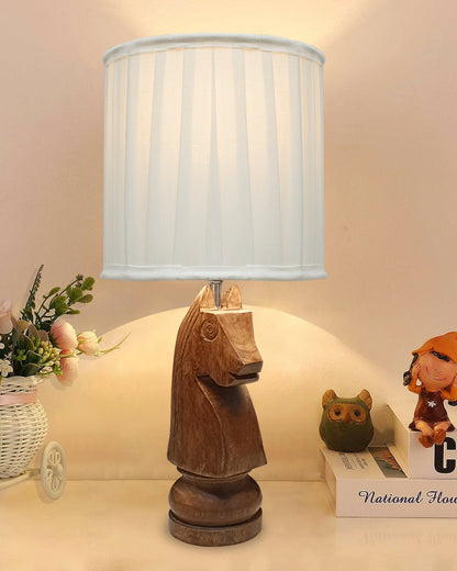 Chess Bedside Table Desk Lamp Rustic Wood Base Fabric Shade for Décor, Accent Light, Gameroom, Kids', Living Room, Bedroom, Office, Resturant