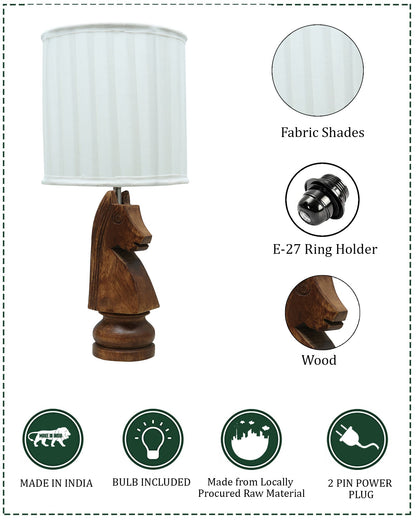 Chess Bedside Table Desk Lamp Rustic Wood Base Fabric Shade for Décor, Accent Light, Gameroom, Kids', Living Room, Bedroom, Office, Resturant