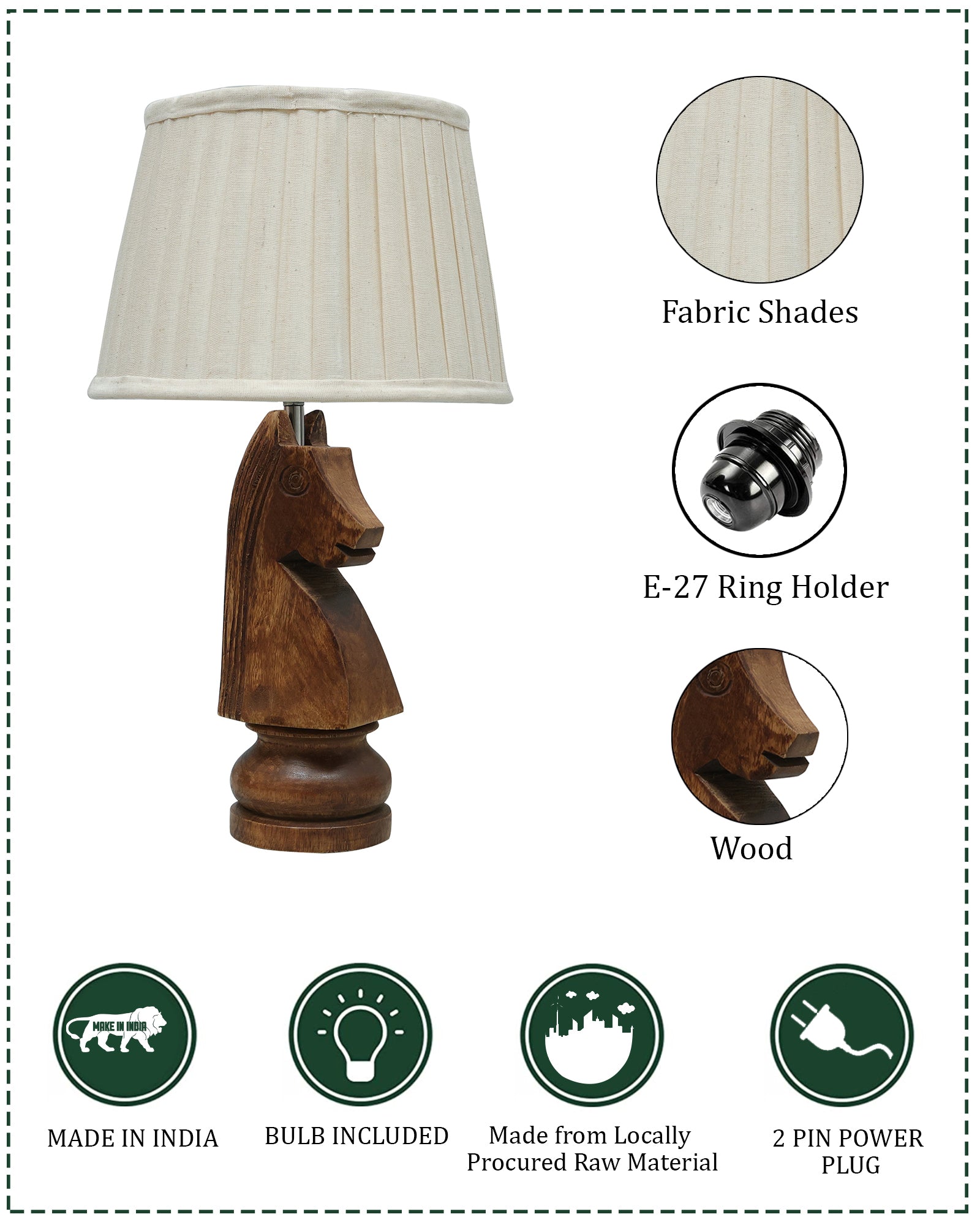 Chess Bedside Table Desk Lamp Rustic Wood Base Fabric Shade for Décor, Accent Light, Gameroom, Kids', Living Room, Bedroom, Office, Resturant
