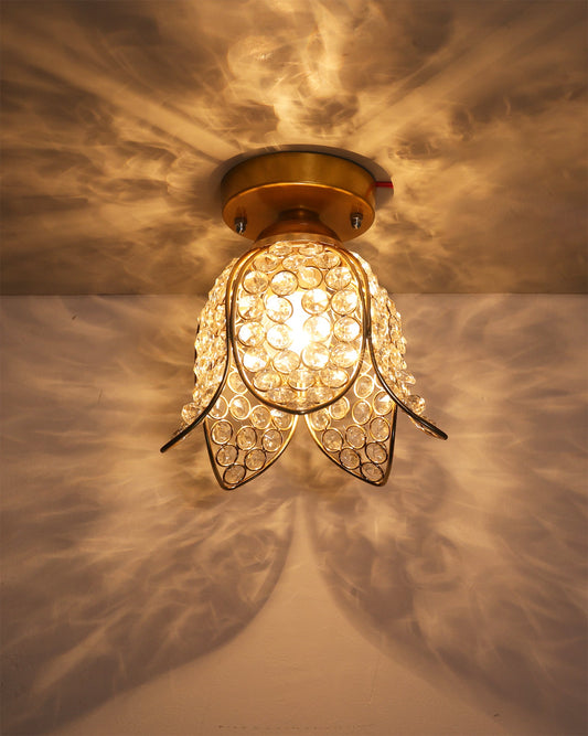 Metal Lotus Crystal Flush Mount Ceiling Light, for Hallway Light Fixture Ceiling