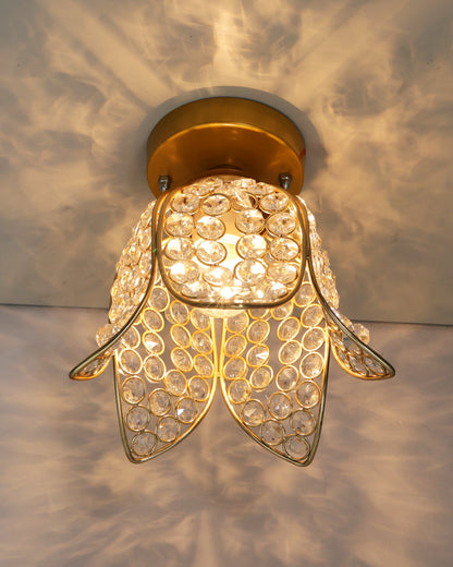 Metal Lotus Crystal Flush Mount Ceiling Light, for Hallway Light Fixture Ceiling