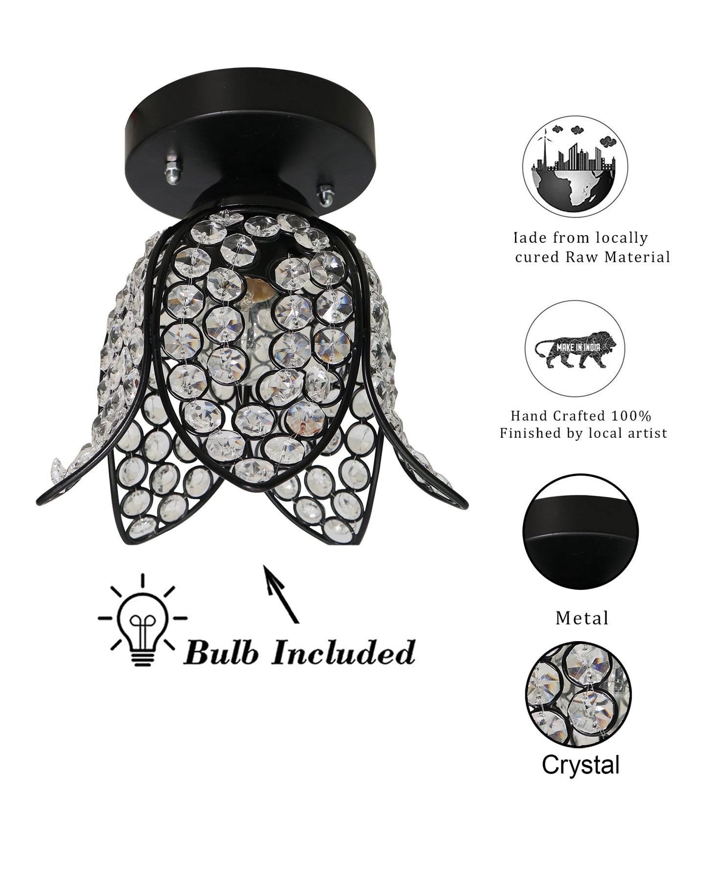 Metal Lotus Crystal Flush Mount Ceiling Light, for Hallway Light Fixture Ceiling