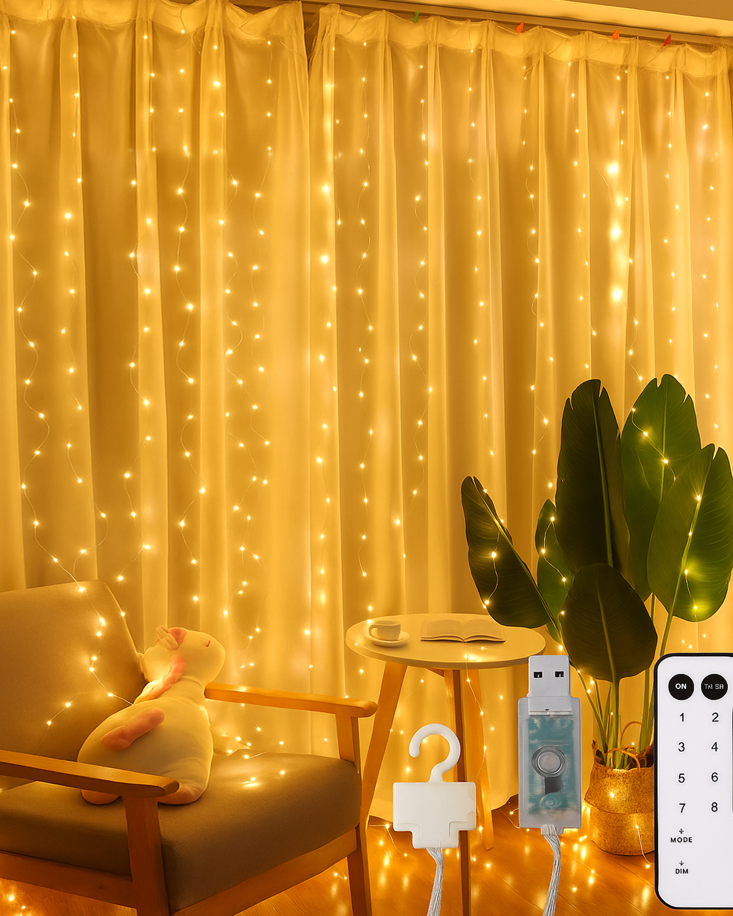 8 Modes Curtain Lights Copper String 200 LEDs 10 Fairy Light 2Mtr for Diwali,Hom