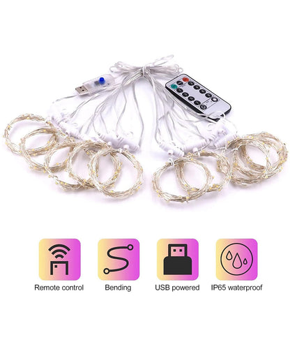 8 Modes Curtain Lights Copper String 200 LEDs 10 Fairy Light 2Mtr for Diwali,Hom