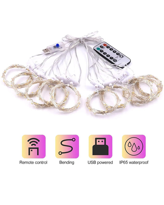 8 Modes Curtain Lights Copper String 300 LEDs 10 Fairy Light 3Mtr Each Indoor/Outdoor Decoration for Diwali, Christmas, Wedding, Party, Home, Patio Lawn