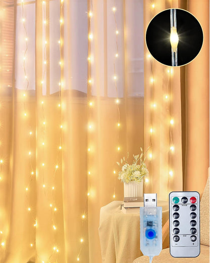 8 Modes Curtain Lights Copper String 300 LEDs 10 Fairy Light 3Mtr Each Indoor/Outdoor Decoration for Diwali, Christmas, Wedding, Party, Home, Patio Lawn
