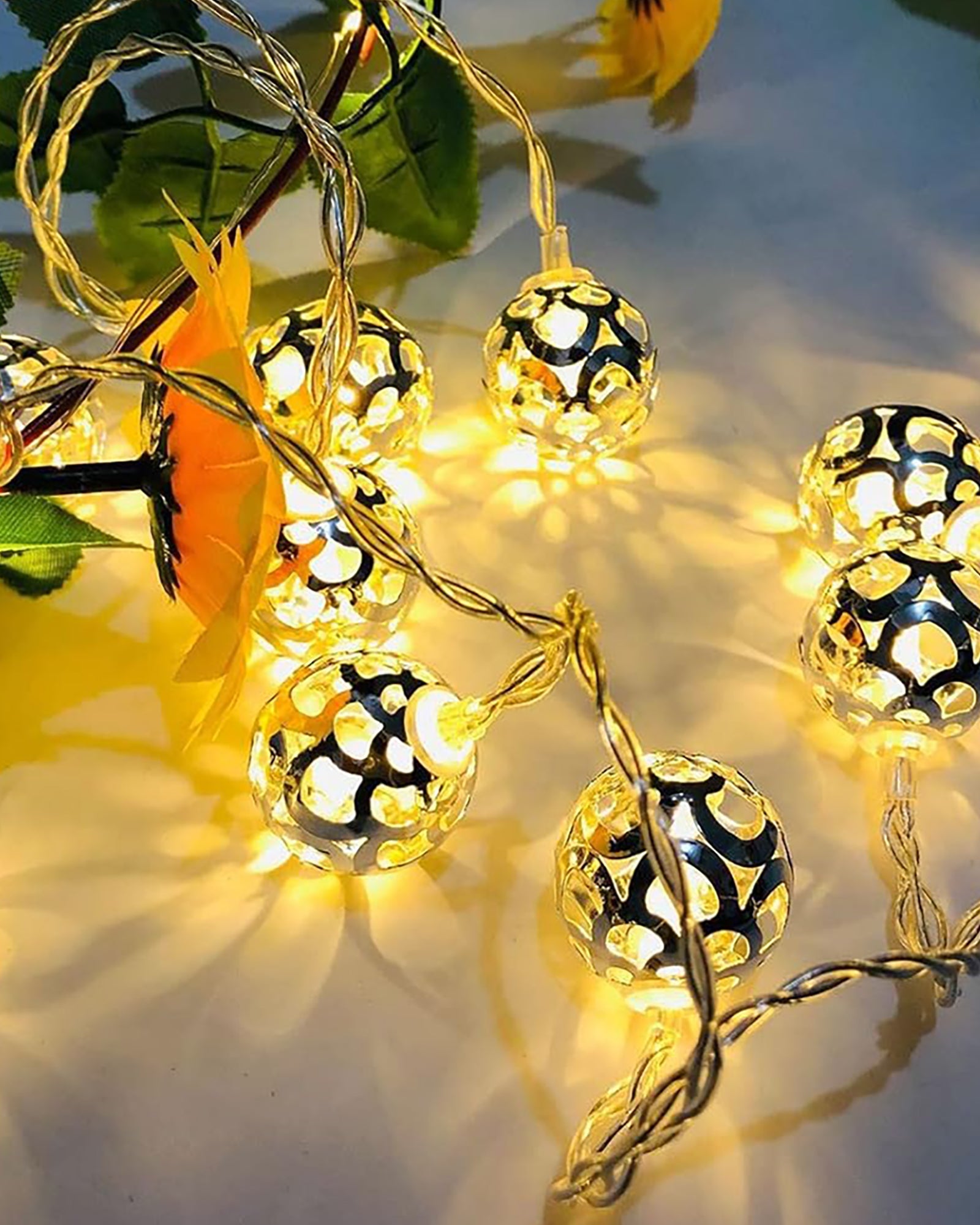 String Lights, Moroccon Copper Lights 5M 14LED Indoor Outdoor Fairy Globe String Lights,for Garden,Diwali,Christmas,Wedding,Home, Party Decoration (Warm White), Golden Metal ball