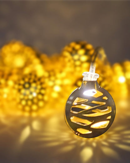 String Lights, Moroccon Copper Lights 5M 14LED Indoor Outdoor Fairy Globe String Lights,for Garden,Diwali,Christmas,Wedding,Home, Party Decoration (Warm White), Golden Flat Round