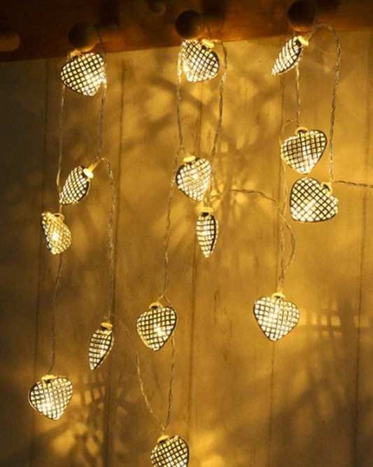 String Lights, Moroccon Copper Lights 5M 14LED Indoor Outdoor Fairy Globe String Lights,for Garden,Diwali,Christmas,Wedding,Home, Party Decoration (Warm White), Golden Heart