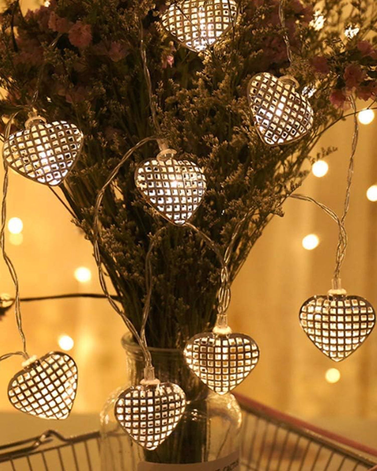 String Lights, Moroccon Copper Lights 5M 14LED Indoor Outdoor Fairy Globe String Lights,for Garden,Diwali,Christmas,Wedding,Home, Party Decoration (Warm White), Golden Heart