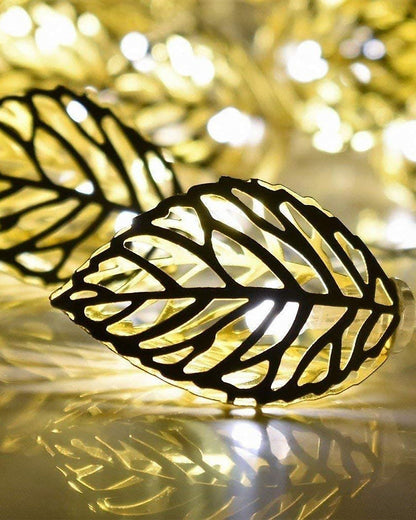 String Lights, Moroccon Copper Lights 5M 14LED Indoor Outdoor Fairy Globe String Lights,for Garden,Diwali,Christmas,Wedding,Home, Party Decoration (Warm White), Golden Leaf
