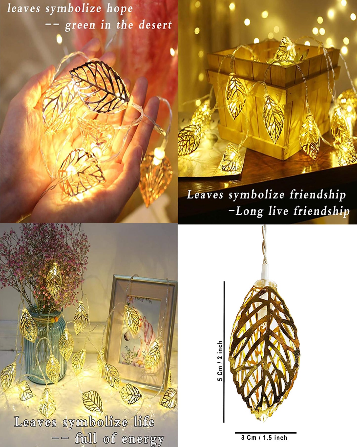 String Lights, Moroccon Copper Lights 5M 14LED Indoor Outdoor Fairy Globe String Lights,for Garden,Diwali,Christmas,Wedding,Home, Party Decoration (Warm White), Golden Leaf
