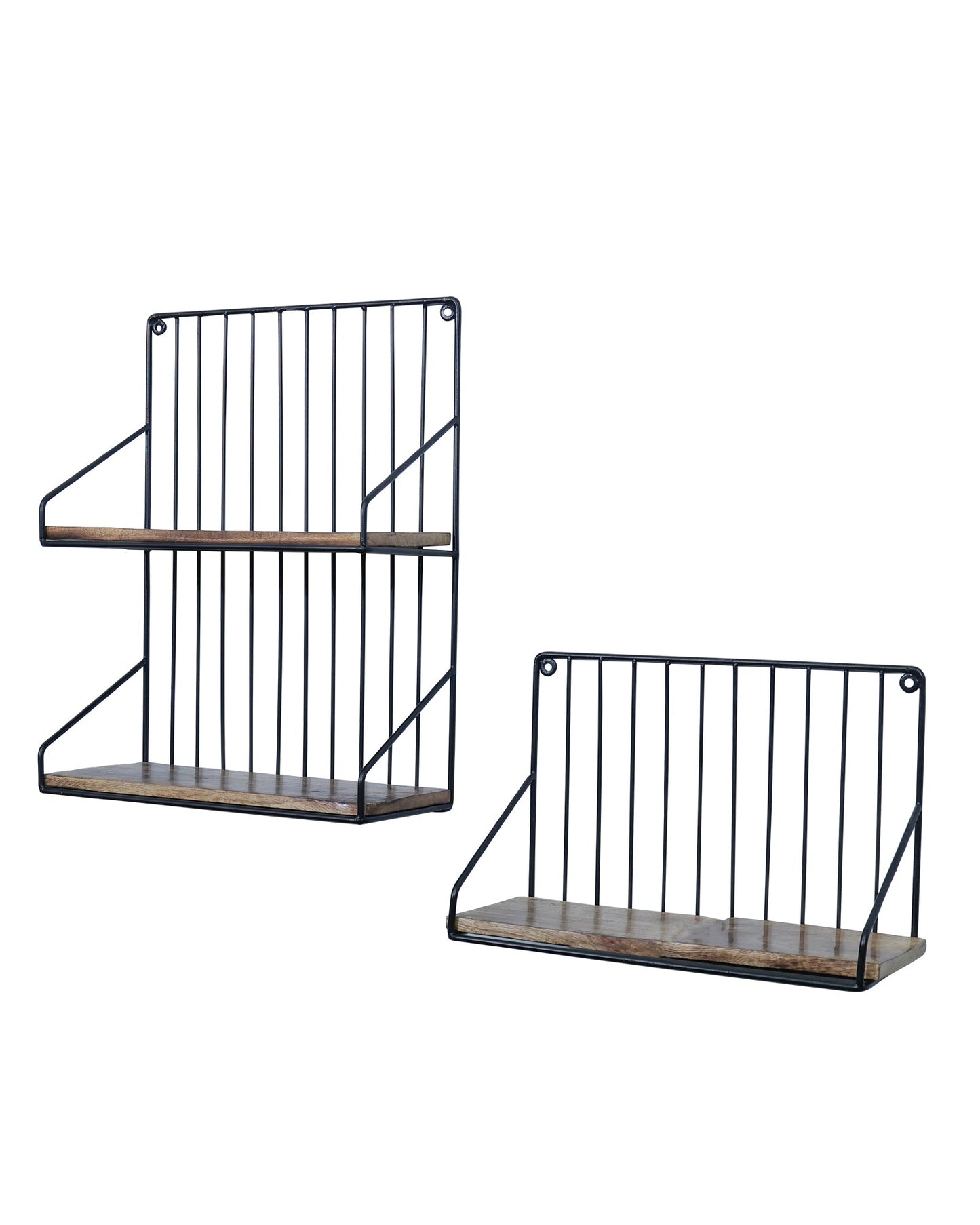 Metal Iron Wall Mount Shelf Bookshelf Floating Storage Rack Organization for Kitchen Bedroom Home Decor Kid Room DIY Wall Decorations Plants Holder with Wood Base, Single Double