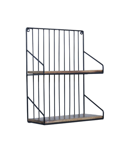 Metal Iron Wall Mount Shelf Bookshelf Floating Storage Rack Organization for Kitchen Bedroom Home Decor Kid Room DIY Wall Decorations Plants Holder with Wood Base, Single Double