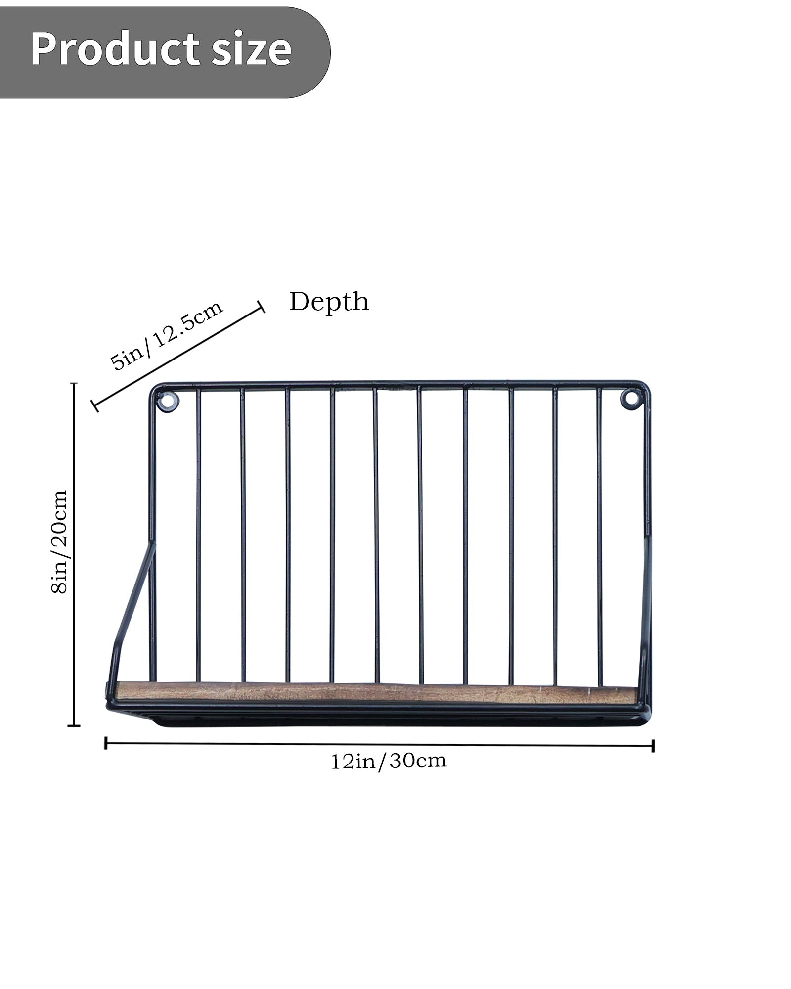 Metal Iron Wall Mount Shelf Bookshelf Floating Storage Rack Organization for Kitchen Bedroom Home Decor Kid Room DIY Wall Decorations Plants Holder with Wood Base, Single Set of 2