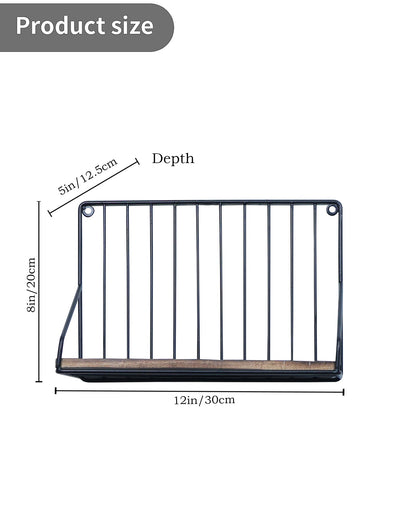 Metal Iron Wall Mount Shelf Bookshelf Floating Storage Rack Organization for Kitchen Bedroom Home Decor Kid Room DIY Wall Decorations Plants Holder with Wood Base, Single Set of 2