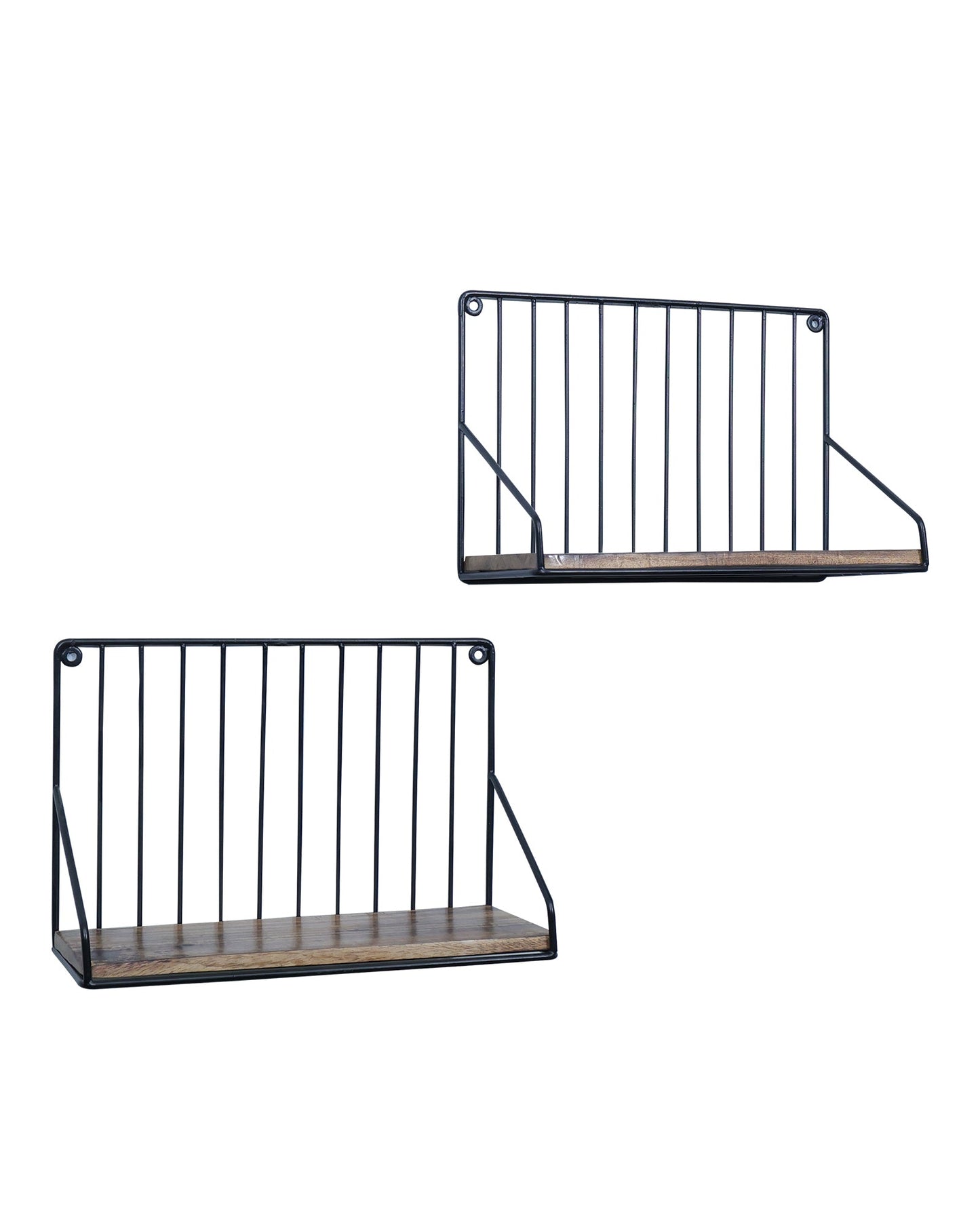 Metal Iron Wall Mount Shelf Bookshelf Floating Storage Rack Organization for Kitchen Bedroom Home Decor Kid Room DIY Wall Decorations Plants Holder with Wood Base, Single Set of 2