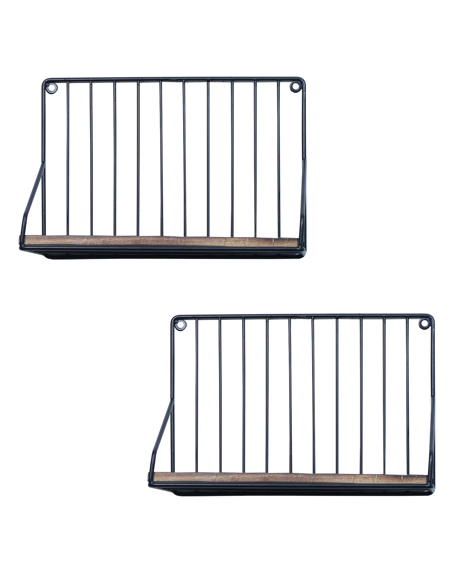Metal Iron Wall Mount Shelf Bookshelf Floating Storage Rack Organization for Kitchen Bedroom Home Decor Kid Room DIY Wall Decorations Plants Holder with Wood Base, Single Set of 2