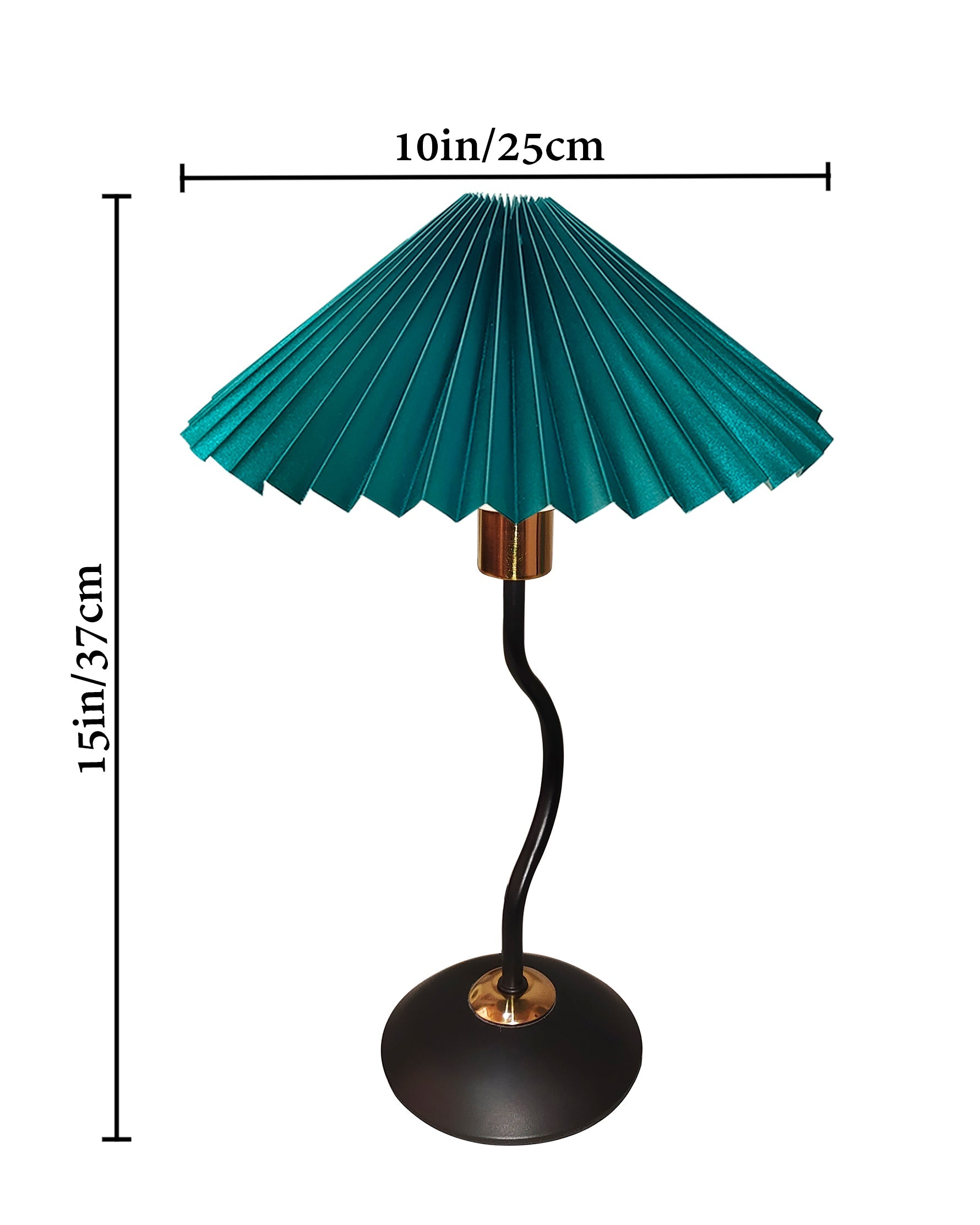 Matt Black Twister Small Pleated Lamp, Modern Bedside Nightstand/Table Lamp with Green Lampshade, Metal Base for Bedroom, Home Office, Living Room, Kids Dorm, E14 Holder