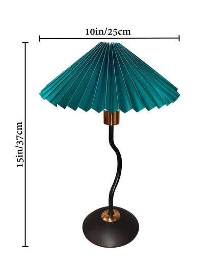 Matt Black Twister Small Pleated Lamp, Modern Bedside Nightstand/Table Lamp with Green Lampshade, Metal Base for Bedroom, Home Office, Living Room, Kids Dorm, E14 Holder