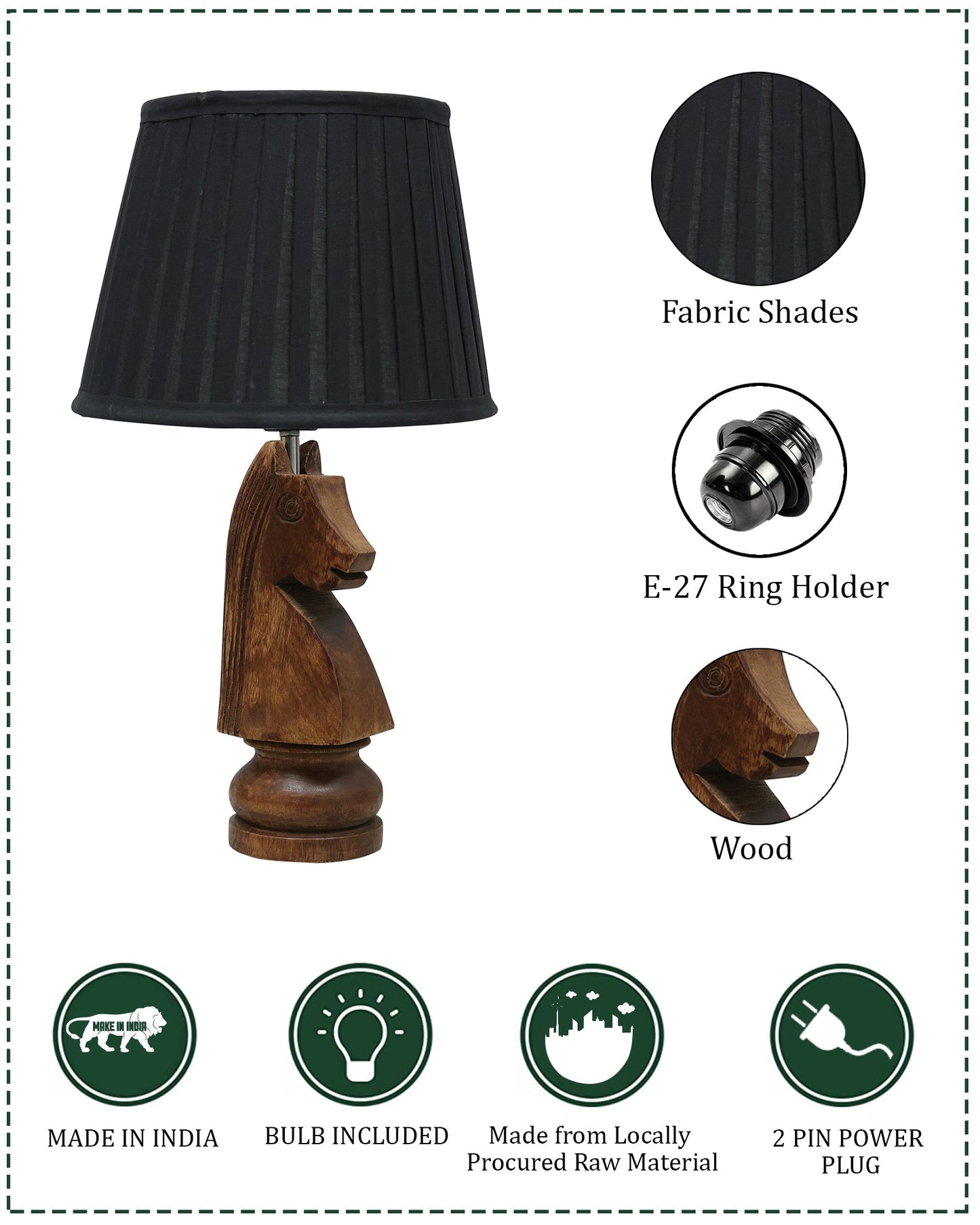 Chess Bedside Table Desk Lamp Rustic Wood Base Fabric Shade for Décor, Accent Light, Gameroom, Kids', Living Room, Bedroom, Office, Resturant