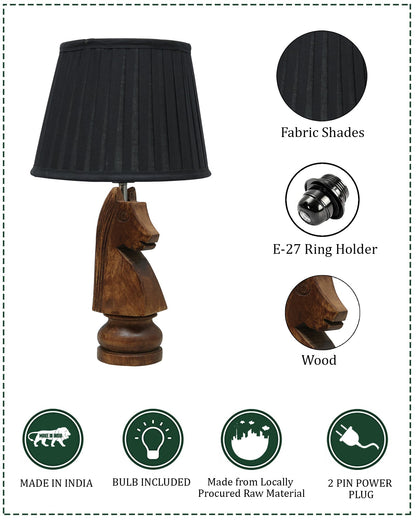 Chess Bedside Table Desk Lamp Rustic Wood Base Fabric Shade for Décor, Accent Light, Gameroom, Kids', Living Room, Bedroom, Office, Resturant