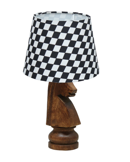 Chess Bedside Table Desk Lamp Rustic Wood Base Fabric Shade for Décor, Accent Light, Gameroom, Kids', Living Room, Bedroom, Office, Resturant