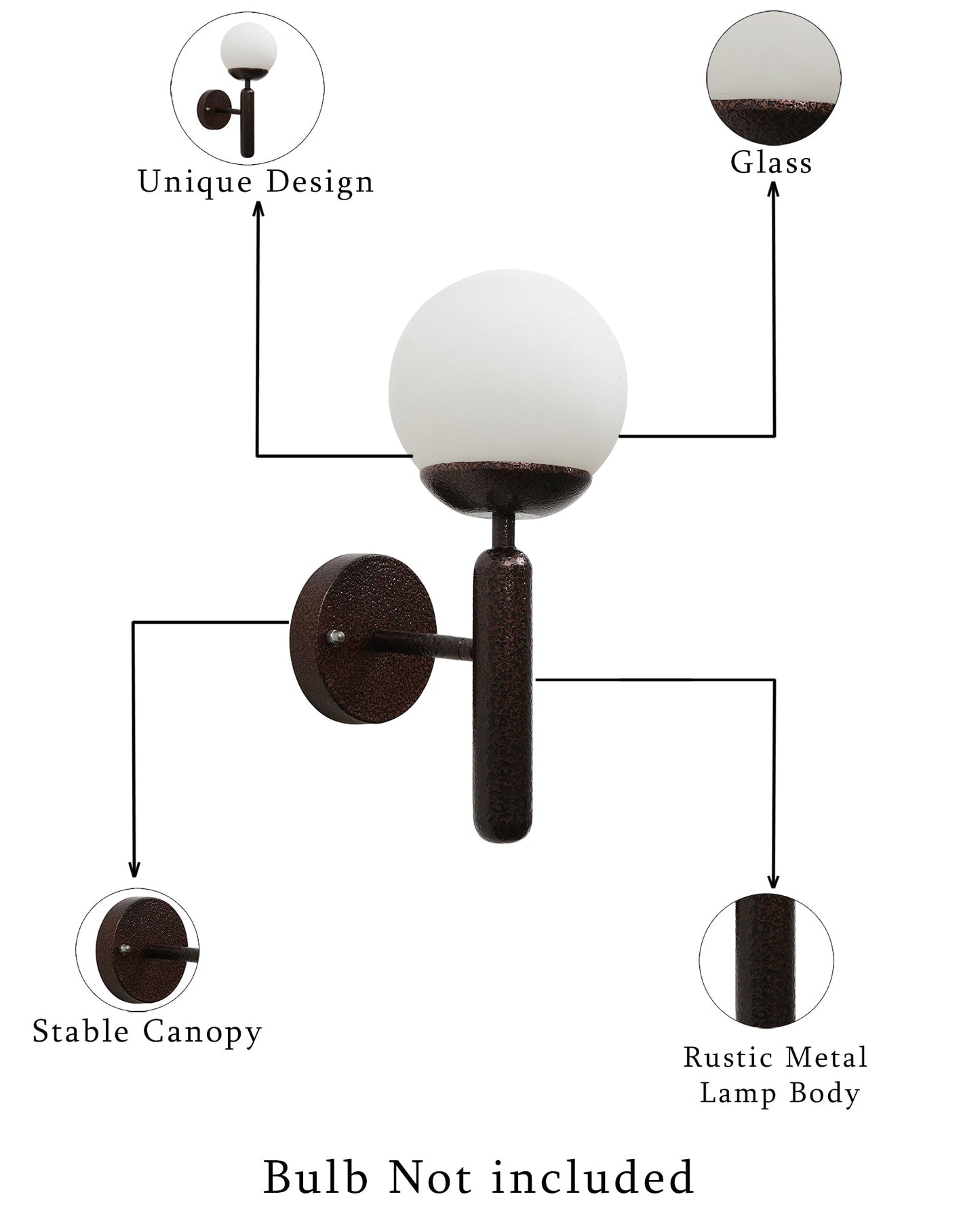 Globe Glass Wall Sconce, Modern Antique Distress Copper Wall Lamp Lighting, Mid Century Vanity Wall Light for Living Room Bathroom Bedroom Hallway, E27 base