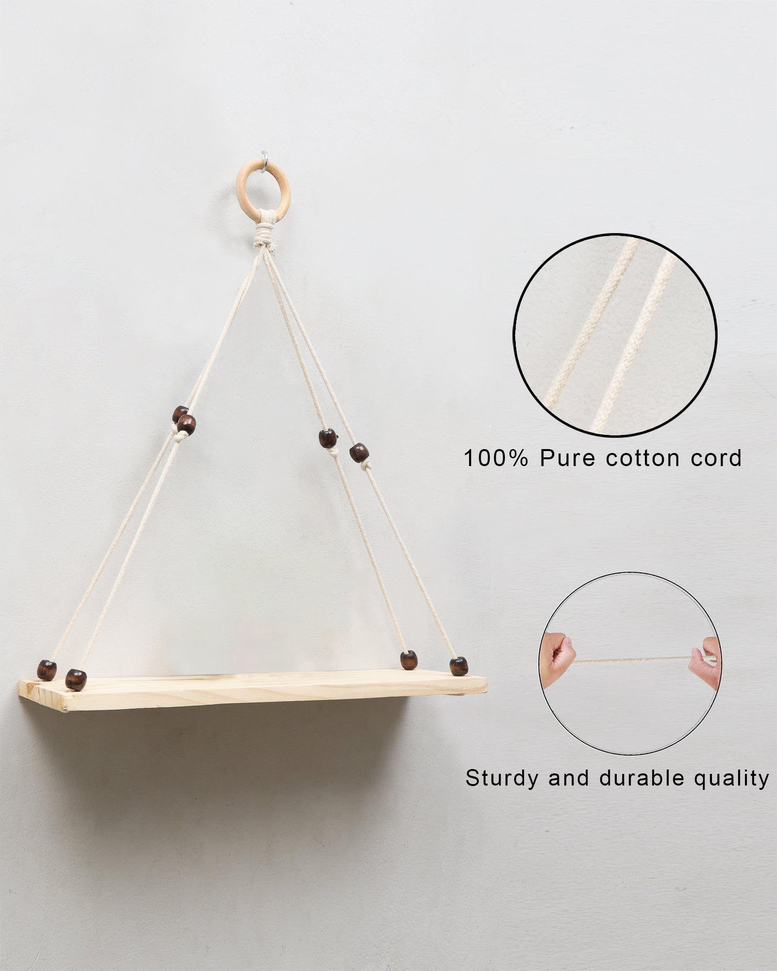 Wooden Wall Hanging Shelves ,Macrame Hanging Plant Shelf with Tassel,Boho Storage Floating Shelves Handmade Rustic Hanger Planter Rack Pot Stand Holder