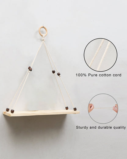 Wooden Wall Hanging Shelves ,Macrame Hanging Plant Shelf with Tassel,Boho Storage Floating Shelves Handmade Rustic Hanger Planter Rack Pot Stand Holder