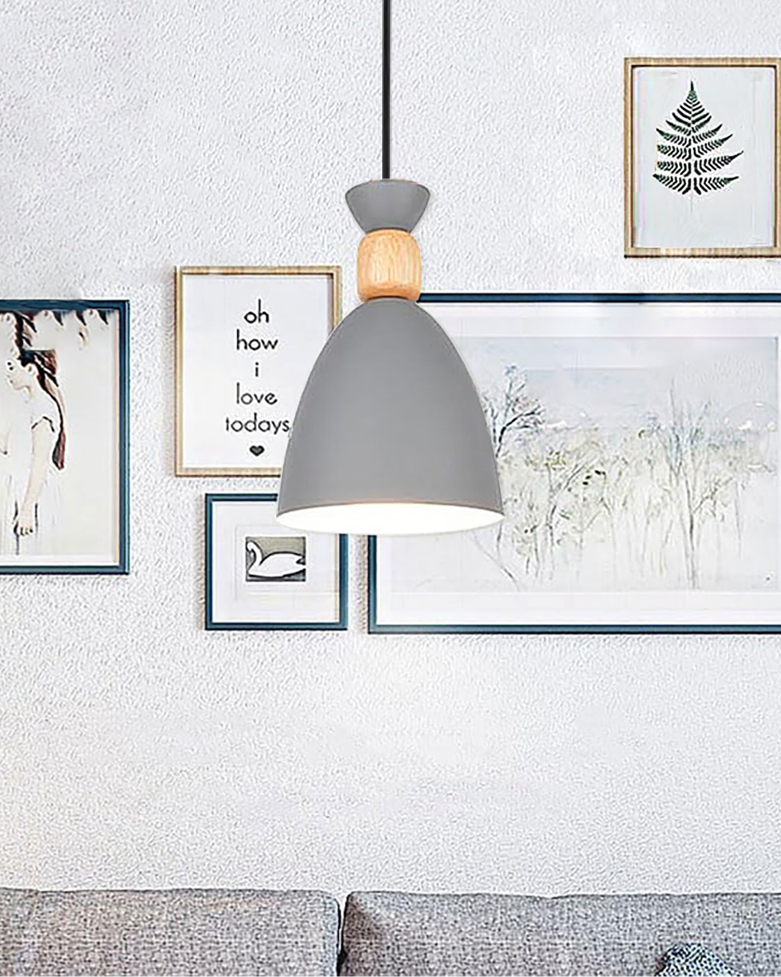 Aluminum Wood Chandelier Elegance Pendant Light Kit Modern Rustic Hanging Lamp E27 Base Hanging Light Grey