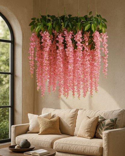 Wisteria Hanging Flowers 3.7 Feet Artificial Flowers Fake Wisteria Vine Hanging Garland Silk Flowers String for Wedding Party Home Greenery Wall Decor