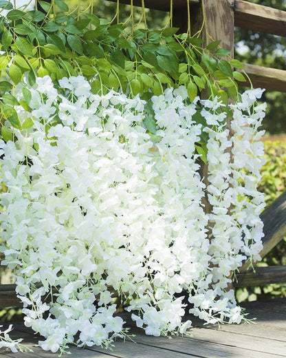 Wisteria Hanging Flowers 3.7 Feet Artificial Flowers Fake Wisteria Vine Hanging Garland Silk Flowers String for Wedding Party Home Greenery Wall Decor