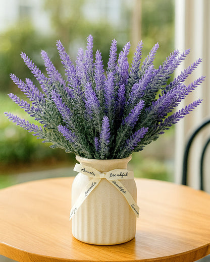 Artificial Lavender Flowers Plants Lifelike UV Resistant Fake Shrubs Greenery Bushes Bouquet to Brighten up Your Home Kitchen Garden Indoor Outdoor Decor(Purple), set of 4