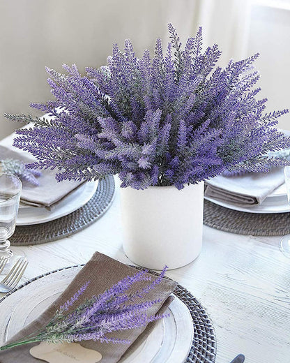 Artificial Lavender Flowers Plants Lifelike UV Resistant Fake Shrubs Greenery Bushes Bouquet to Brighten up Your Home Kitchen Garden Indoor Outdoor Decor(Purple), set of 4