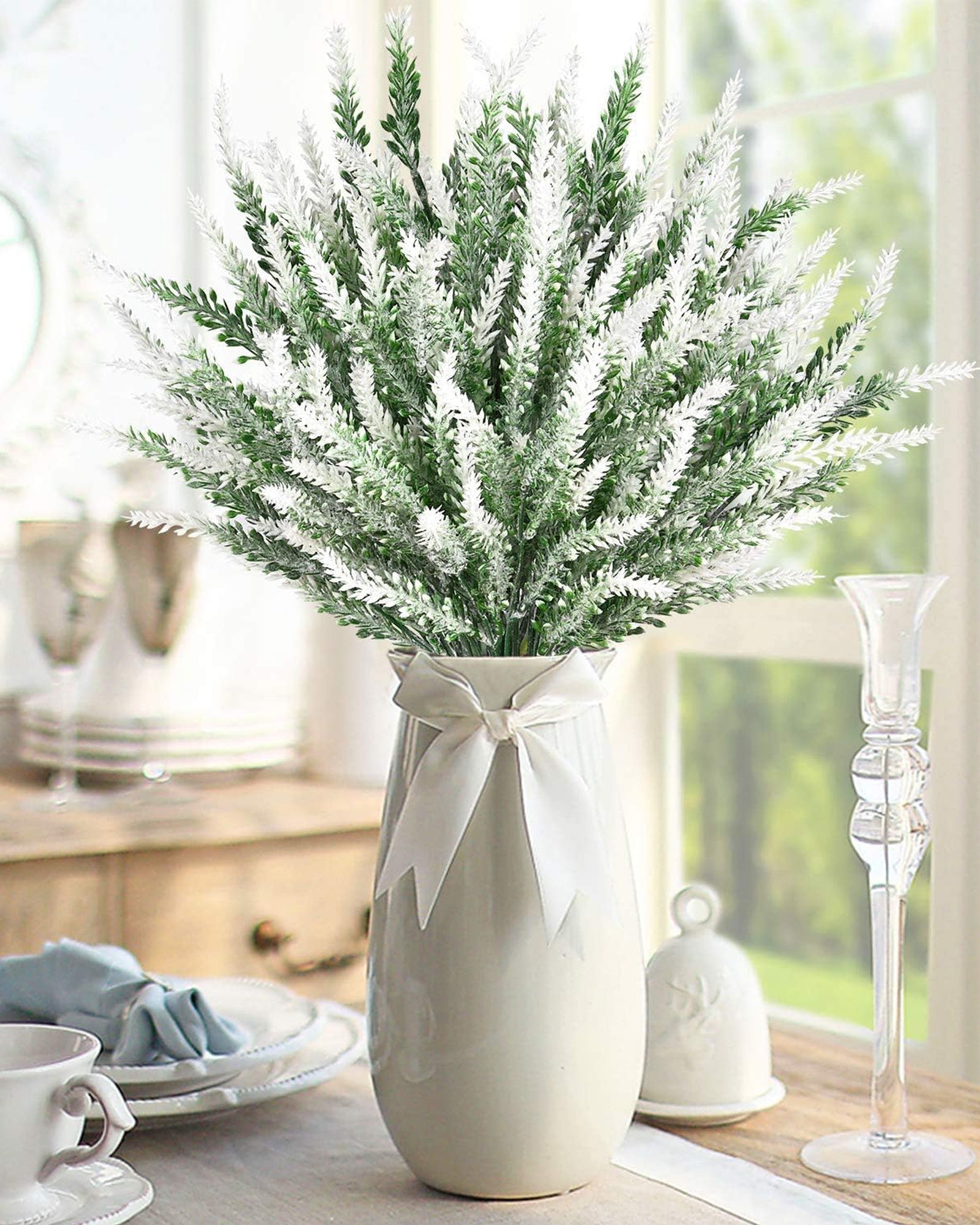 Artificial Lavender Flowers Plants Lifelike UV Resistant Fake Shrubs Greenery Bushes Bouquet to Brighten up Your Home Kitchen Garden Indoor Outdoor Decor(Purple), set of 4