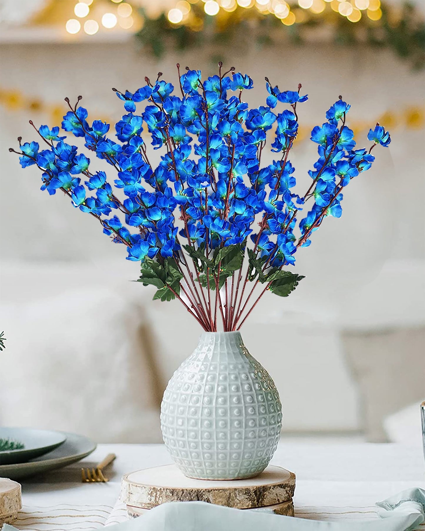 Artificial Peach Blossom Flower Bunch for Vase UV Resistant Fake Shrubs Greenery Bushes Bouquet to Brighten Home Kitchen Garden Indoor Outdoor Decor, 2 bunches - 22inch/55cm, Red